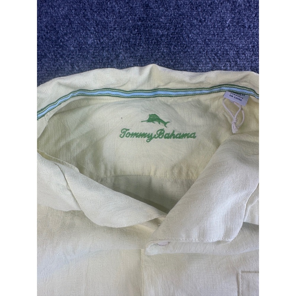 Tommy Bahama Mens XL Yellow 100% Silk Short Sleeve Palm Jacquard Camp Shirt - Picture 3 of 9